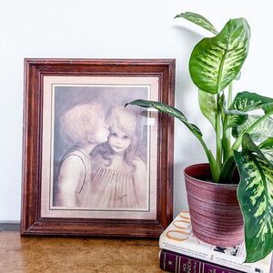 Margaret Kane A Little Kiss First Kiss Mid Century‎ Modern Big Eye Print Framed